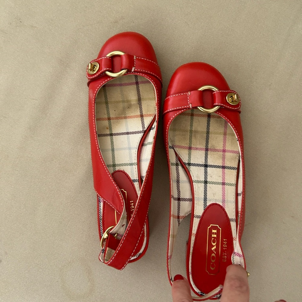 Coach Red Slingback Flats with Gold Buckle